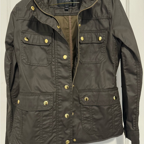 J Crew barn jacket in army green with gold buttons. - Picture 2 of 4